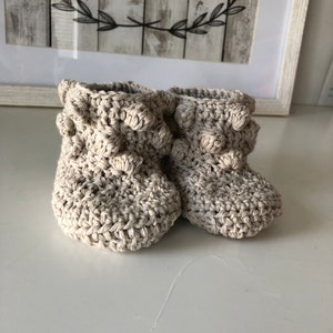 Bobble Baby Booties, Newborn to 3 months Booties, Handmade cotton booties, Crochet bobble Booties, 100% Cotton Booties, Canadian handmade