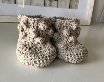 Bobble Baby Booties, Newborn to 3 months Booties, Handmade cotton booties, Crochet bobble Booties, 100% Cotton Booties, Canadian handmade