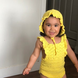 Crochet PATTERN - Shell Ruffle Romper / baby overalls/ romper pattern (3-6, 6-9, 9-12 months sizes), English version image 1