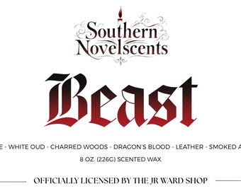 Beast - Inspiré de la confrérie de la dague noire sous licence officielle - 8 oz Mélange personnalisé de bougies abricot/soja - parfum de livre - Hollywood - Rhage