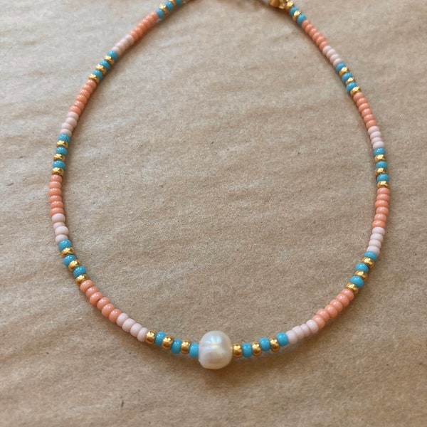 Freshwater Pearl Anklet // seed bead anklet, summer anklet, pretty anklet, beachy anklet, beaded anklet, summer jewellery, colourful anklet