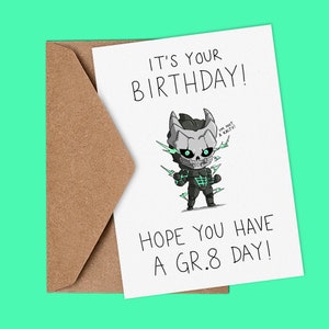 Carte d'anime, mignonne A6, anime, manga, monstre, force de défense, carte de voeux d'anniversaire inspirée.
