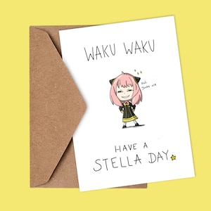 Anime kaart, schattige A6, Anime, Manga, schoolmeisje, ster geïnspireerd verjaardag wenskaart.