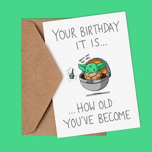 Schattig, Baby, Alien, Groen, Cartoon, Force Geïnspireerd Verjaardag Wenskaart.