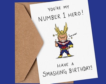 Anime card, Cute A6, Anime, Manga, Plus Ultra, Smash, Inspired Birthday Greeting Card.