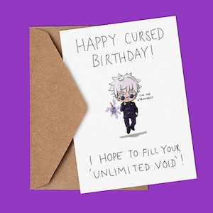 Anime card, Cute A6, Anime, Manga, Sourcerer, Curse Inspired Birthday Greeting Card.