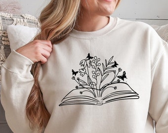 Book Flower Sweatshirt Book Lover Wildflowers Reading Shirt Floral Shirt Bookish shirt Librarian Sweashirt Cute Reading Shirt