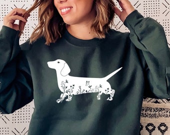 Dachshund Floral Sweatshirt, Dachshund, Dachshund Mom, Dachshund Sweatshirt, Dachshund Gift, Dachshund Lover, Doxie Shirt, Wiener Dog