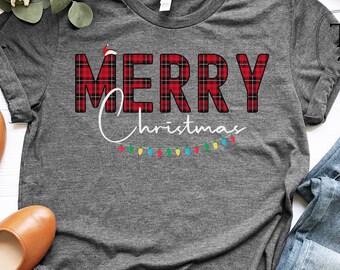 Christmas Shirt, Merry and Bright Shirt, Merry Christmas Buffalo Plaid Shirt, Christmas Tshirt, Holiday Shirt, Christmas Tee