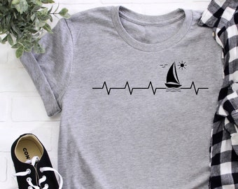 Gift For Sailor, Sailing Gift, Heartbeat Sailing Tee, Sailor Shirt, Boating Shirt, Captain Shirt, Sailboat Shirt, Nautical Shirt, Boat Lover