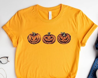 Camicia di zucca, Camicia di Halloween di zucca, Jack o Lantern, Camicia grafica del Ringraziamento, Camicie autunnali spettrali carine Giovani, Abbinamento bambino