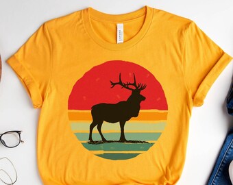 Retro Sonnenuntergang Elch Shirt, Elch Liebhaber Shirt, Elch Shirt, Elch Geschenk, Geschenk für Elch Liebhaber