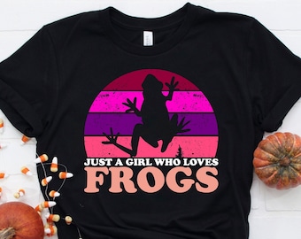 Just A Girl Who Loves Frosch Shirt, Frosch Sonnenuntergang Shirt, Frosch Shirt, Frosch Geschenk, Geschenk für Frosch Liebhaber, Frosch Retro Vintage Shirt für Mädchen Frauen