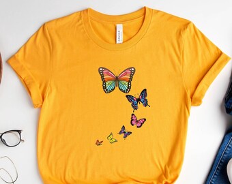 Chemise papillon, chemise Cottagecore, chemise insecte, chemise esthétique, chemise Cottage Core, belle chemise papillons, t-shirt de printemps