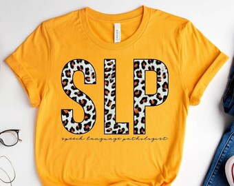 SLP Logopeda Patólogo del Lenguaje Leopard Shirt, SLP Gifts, Camiseta de Lenguaje de Señas, Camiseta del Habla, Regalo del Logopeda, Patología del Lenguaje