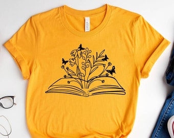 Livre Fleurs Chemise Livre Amoureux Fleurs Sauvages Chemise de lecture Chemise florale Chemise de bibliothèque Chemise de bibliothécaire Chemise de lecture mignonne Chemise de lecture