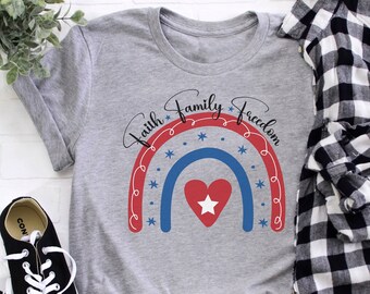 Camiseta Faith Family Freedom, camiseta del 4 de julio, camiseta American Freedom, camiseta Faith USA Flag, patriótico estadounidense, día de la independencia, Merica