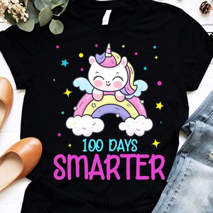 100 días de escuela, 100 días de camisa de niña unicornio más inteligente, unicornio para niños que dice