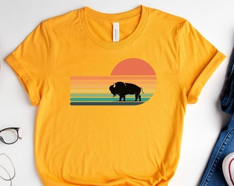 Bison Lover Shirt, Bison Retro Sunset Shirt, Bison Shirt - Bison T Shirt - Buffalo Shirt - Wyoming Shirt - Bison