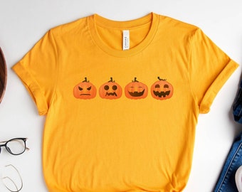 Camicia di zucca, Camicia di Halloween di zucca, Jack o Lantern, Camicia grafica del Ringraziamento, Camicie autunnali spettrali carine Giovani, Abbinamento bambino