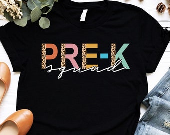 Pre-K Squad Leopard, Pre-K Teacher Shirt, Pre Kinder Shirt, Kindergarten Shirt, Preschool Teacher, Pre-K Crew Shirts Hello Pre School Shirt