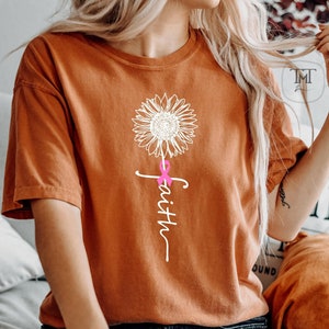 Comfort Color Breast Cancer Shirt, Faith Sunflower Pink Ribbon, Cancer Awareness Shirt, Breast Cancer Gifts For Women, Pink October Shirt