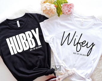 Hubby and Wifey Shirt Set, Husband and Wife Shirts, Honeymoon Shirts for Couples, Mr and Mrs Shirts, Newlywed Shirts, Just Married Shirts