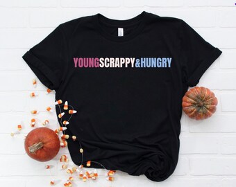 Ung Scrappy & Hungry-skjorta, Lin Manuel-skjorta, Alexander Hamilton-skjorta, Politisk t-shirt, Broadway-julklappar Supermjuka t-shirts