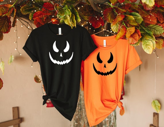 Pumpkin Face T-Shirt Funny Halloween Jack O Lantern Shirt (Orange