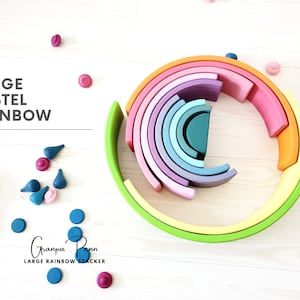 Großes hölzernes Pastell Grimms Art Regenbogen-Stapler-Spielzeug, Waldorf-Regenbogen-Stapler, Regenbogen-Holzpuzzle, Kinderzimmer, Montessori-Spielzeug