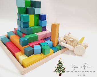 Large Stepped Pyramid Wooden blocks Grimm's style Rainbow math blocks, Waldorf blocks, Rainbow Wooden Puzzle, Nursery, Montessori Toys