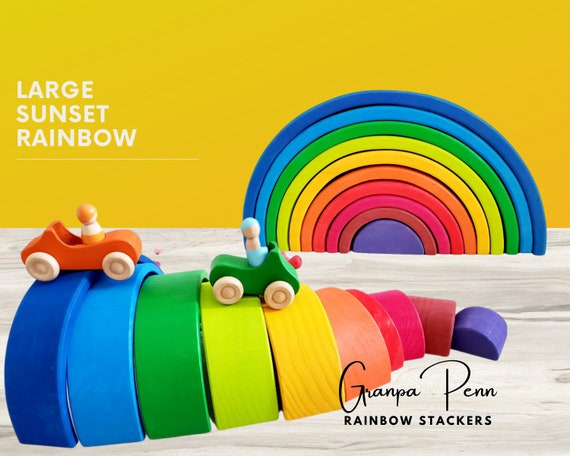 Large Wooden Sunset Grimm s Style Rainbow Stacker Toy Waldorf