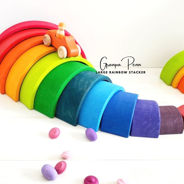 Large Wooden Grimm's style Rainbow Stacker Toy, Waldorf Rainbow Stacker, Rainbow Wooden Puzzle, Nursery, Montessori Toys