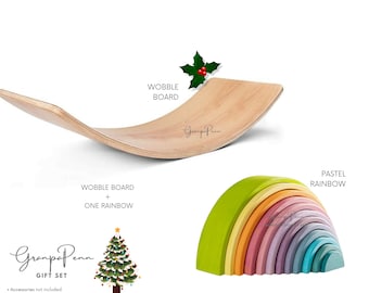 Juego de tablero oscilante de madera y apilable de arcoíris pastel