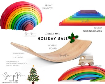 Kids Balance Board, Rainbow Stacker Toy Set, Holiday gifts, Christmas gifts for kids, Wooden balance board active play toys