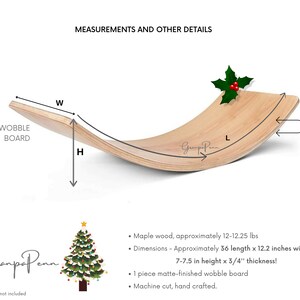 Puede incluir: Una tabla oscilante de madera de arce con un dise&ntilde;o curvo. La tabla mide aproximadamente 91 cm de largo, 31 cm de ancho y 1,9 cm de grosor. La tabla tiene un acabado mate y est&aacute; cortada a m&aacute;quina y hecha a mano. Una ramita de acebo est&aacute; en la parte superior.