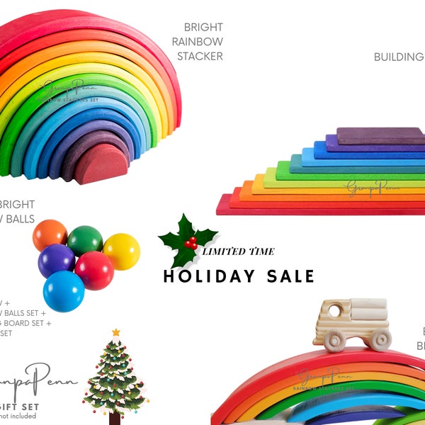 Large Wooden Bright Grimm's style Rainbow Stacker Toy, Waldorf Rainbow Stacker, Rainbow Wooden Puzzle, Nursery, Montessori Toys
