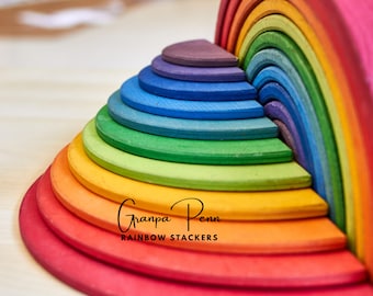 Grimm's Style Wooden Rainbow Stacker: Montessori Waldorf Toy
