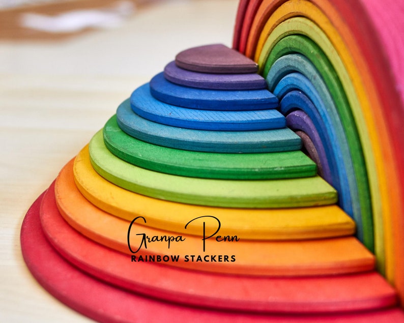 Large Wooden Bright Grimm's Style Rainbow Stacker Toy Etsy
