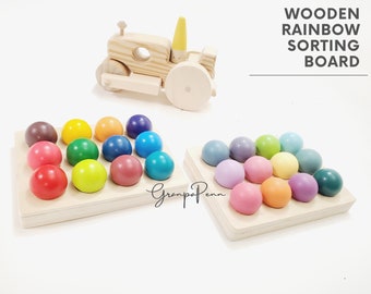 Grimms inspired Wooden Rainbow sorting board and Rainbow balls