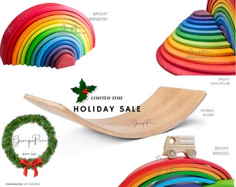 Wooden Wobbel Balance Board XL Gift Set, Rainbow Stacker