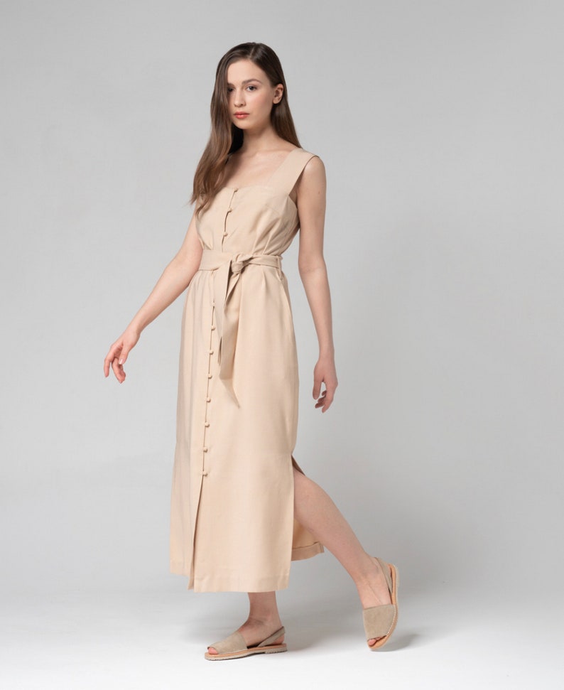 MID CALF DRESS, Elegant Midi Dress, Viscose Minimalist Square Neck Sleeveless Midi Tank Dress With Front Pockets, Summer Cocktail Dress Bild 2