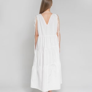 COTTON SUMMER DRESS, White Midi Dress, Beautiful Midi Beach Sleeveless Comfortable And Breathable Dress For Vacation, Feminine Dress image 4