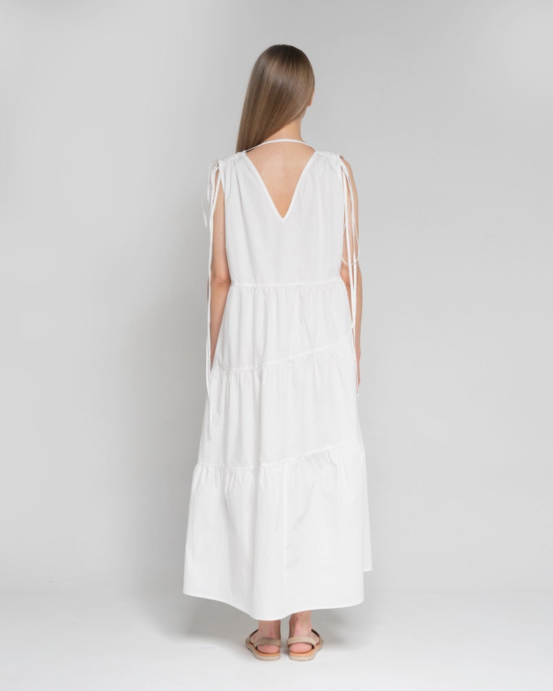 COTTON SUMMER DRESS, White Midi Dress, Beautiful Midi Beach Sleeveless Comfortable And Breathable Dress For Vacation, Feminine Dress image 4