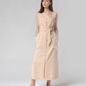MID CALF DRESS, Elegant Midi Dress, Viscose Minimalist Square Neck Sleeveless Midi Tank Dress With Front Pockets, Summer Cocktail Dress Bild 1