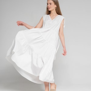 White Cotton Midi Dress: Sleeveless Summer Beach Dress