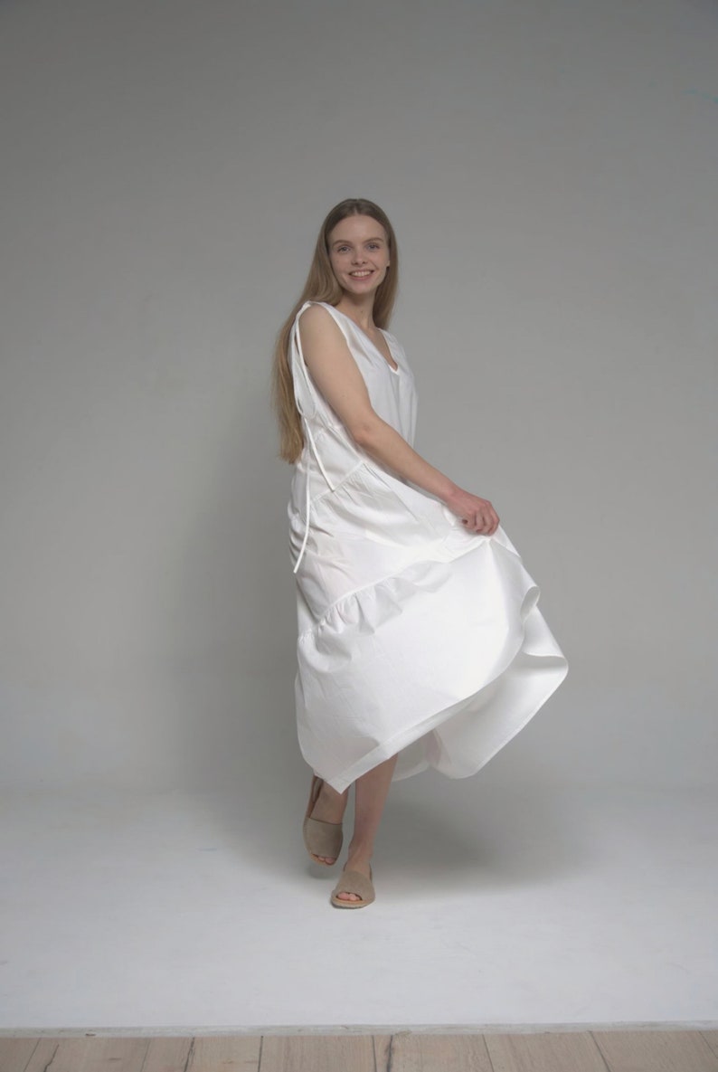 COTTON SUMMER DRESS, White Midi Dress, Beautiful Midi Beach Sleeveless Comfortable And Breathable Dress For Vacation, Feminine Dress image 8