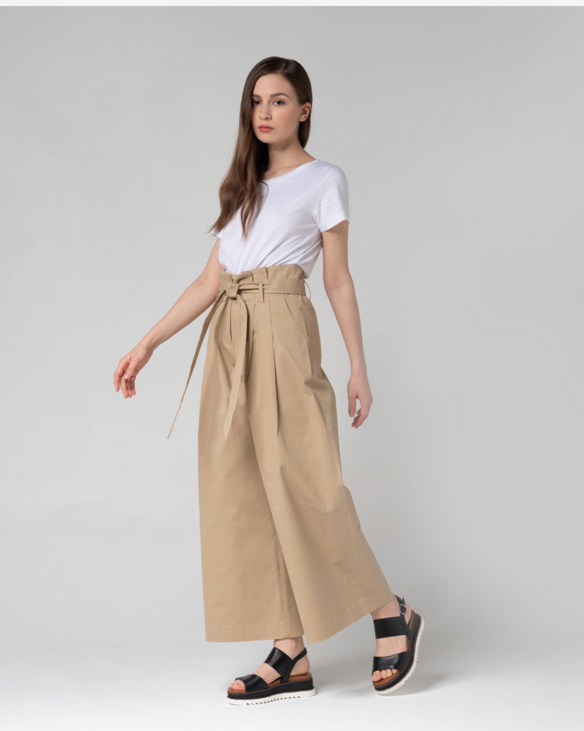 High Rise Wideleg Khaki Pants Etsy