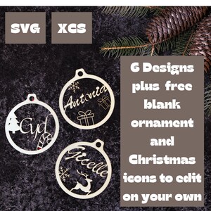 Editable Personalised Family Christmas Ornament Bundle Christmas Ornaments svg file for laser cutting machine Christmas baubles svg