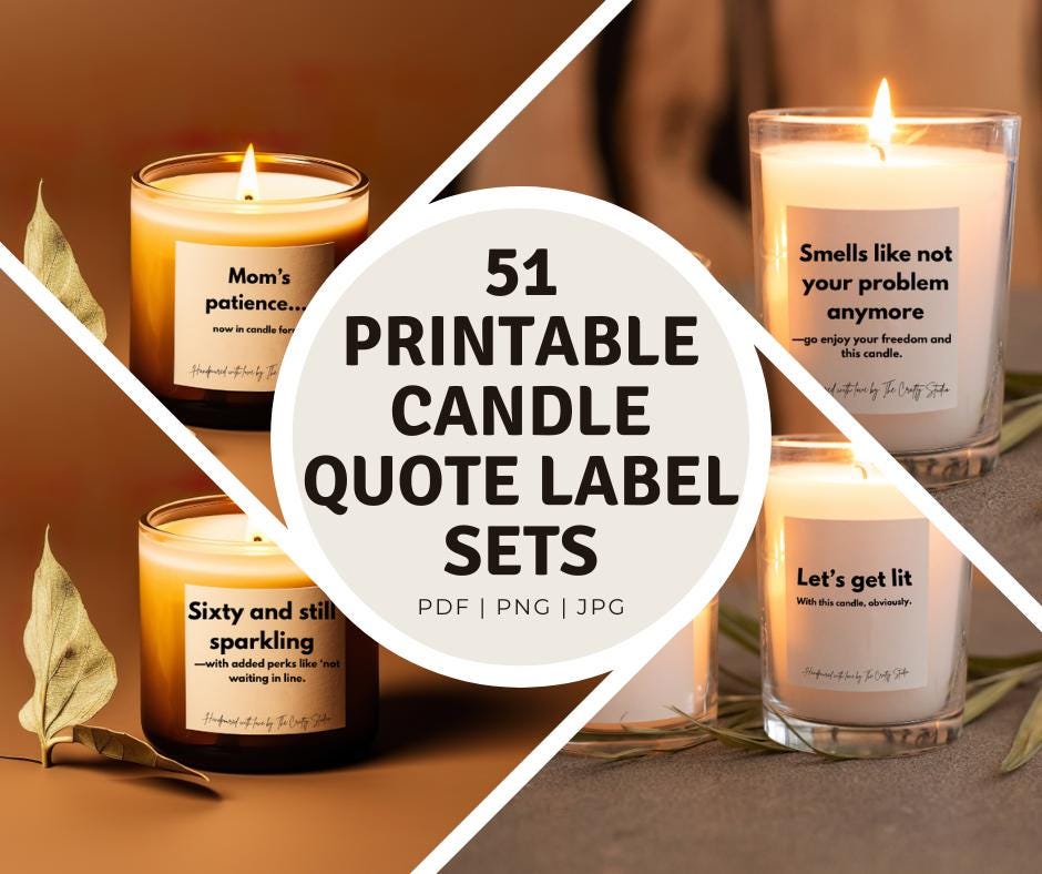 51 Printable Funny Candle Label Quotes Instant Download pdf, png, jpg Candle Jar Stickers, Humorous Candle Labels for DIY Gifts & Business